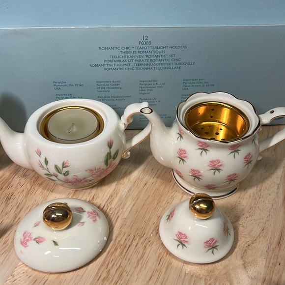 PartyLite VTG. ROMANTIC CHIC TEAPOT TEALIGHT HOLDERS-GOLD ACCENT - Picture 6 of 13